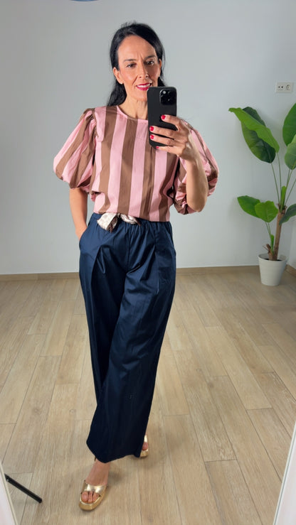 Camisa de Rayas Abullonada
