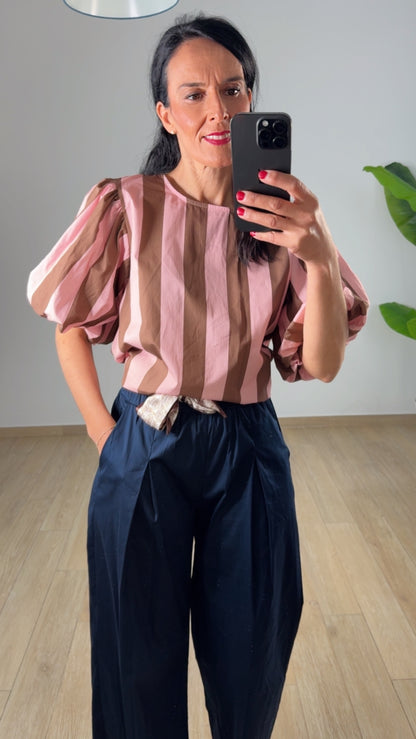 Camisa de Rayas Abullonada