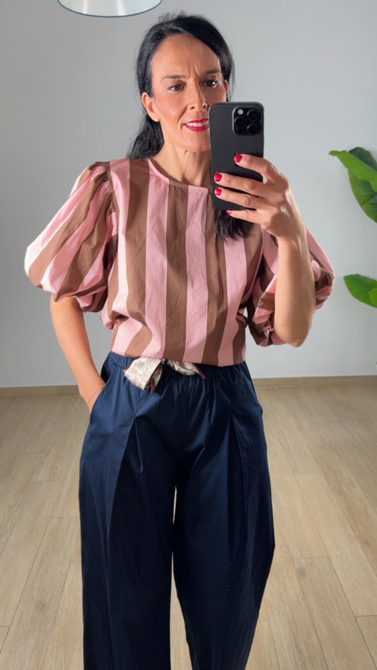 Camisa de Rayas Abullonada