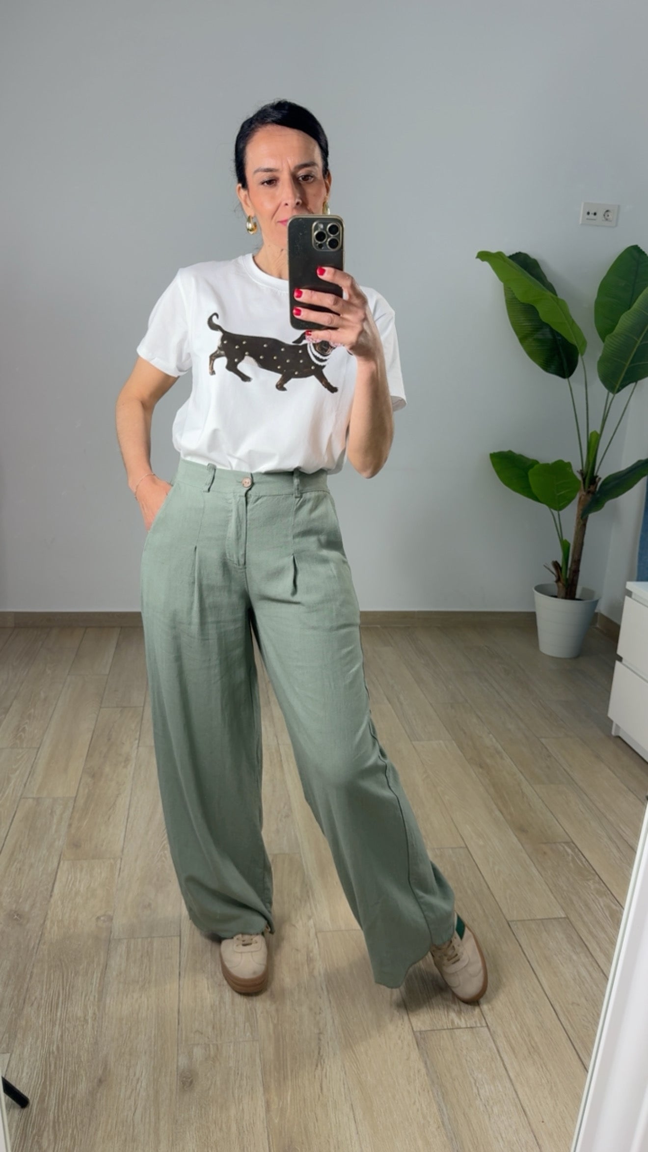 Pantalón lino verde esencial